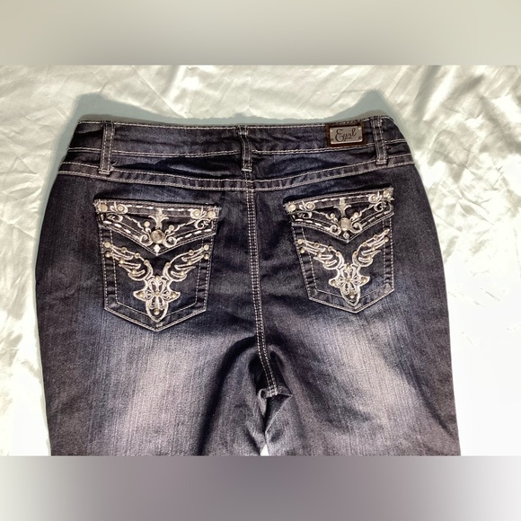 Earl Jean Rhinestone Straight Leg Mid Rise Dark Wash Jeans Size 12 - Picture 6 of 10